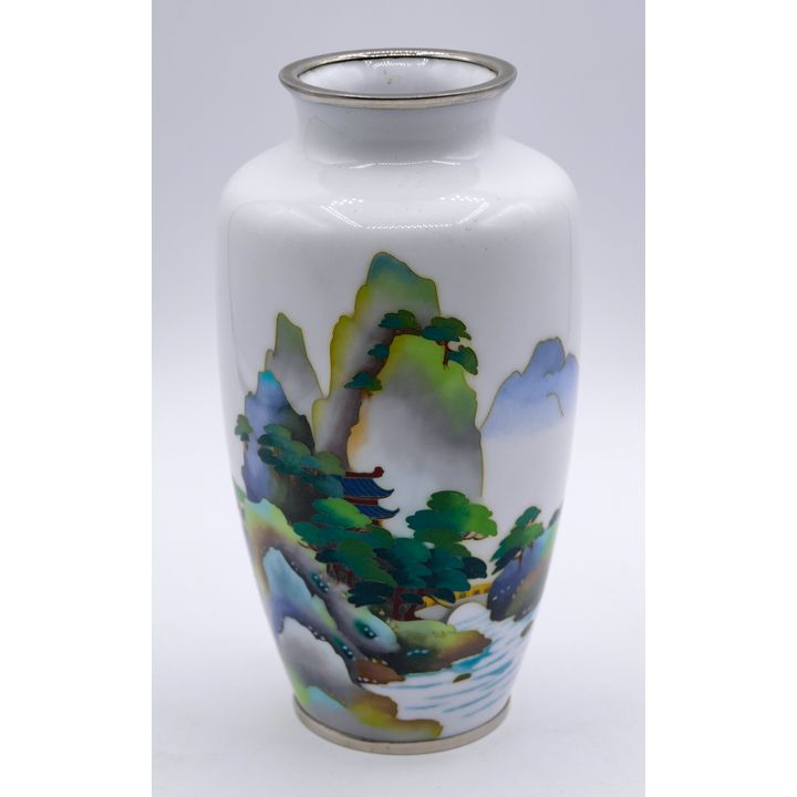 Japanese Cloisonne Landscape Vase 7.5''