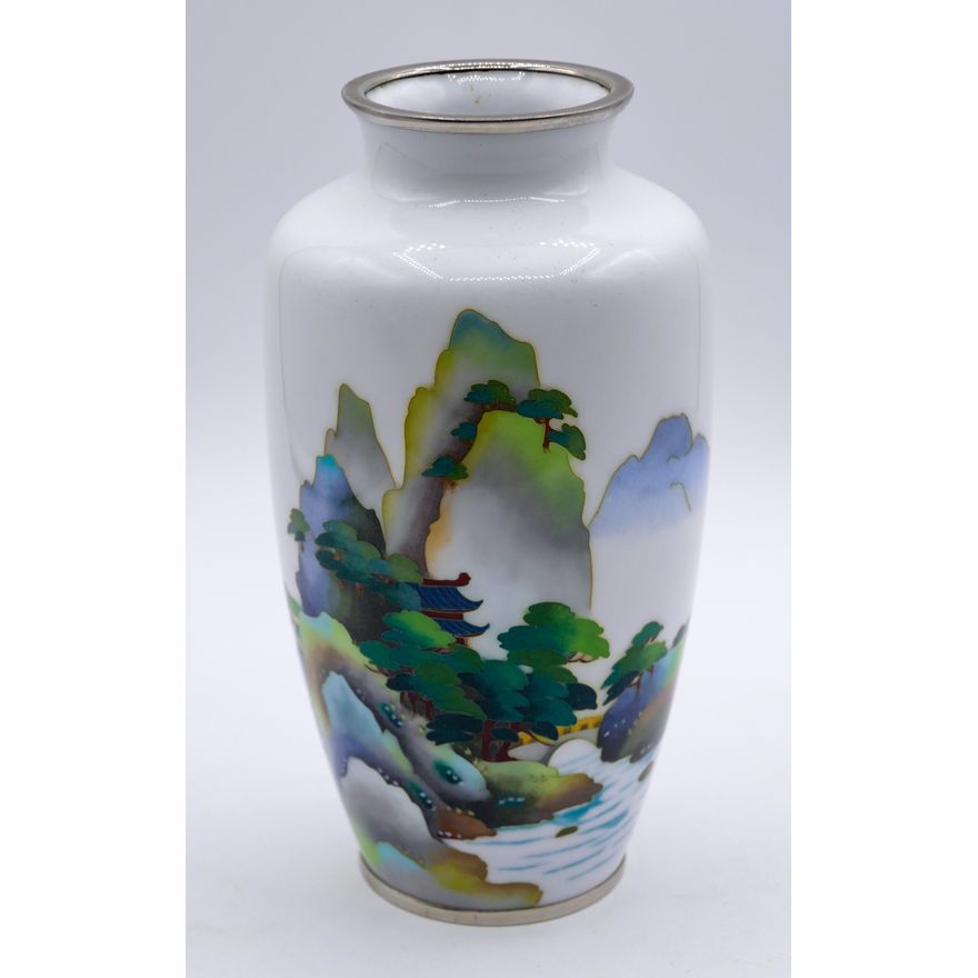 Japanese Cloisonne Landscape Vase 7.5''