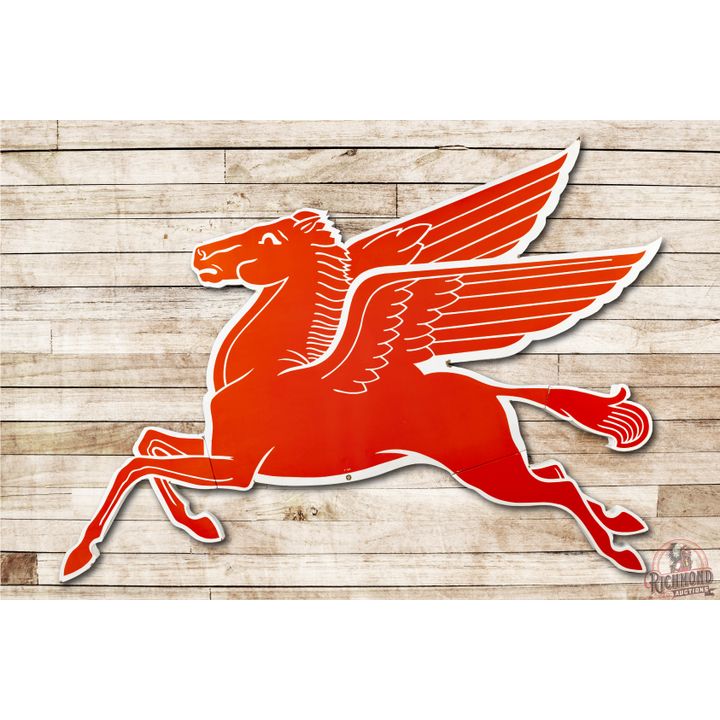 1953 4-Piece Mobil Pegasus Left Facing Cookie-Cutter Porcelain Sign TAC 9