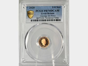 2020 'GIII PRIVY MARK' PROOF GOLD QUARTER SOVEREIGN PR70 DCAM TOP POP!