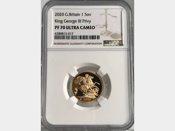 2020 ELIZABETH II 'GEORGE III PRIVY' PROOF GOLD SOVEREIGN PF70 UCAM