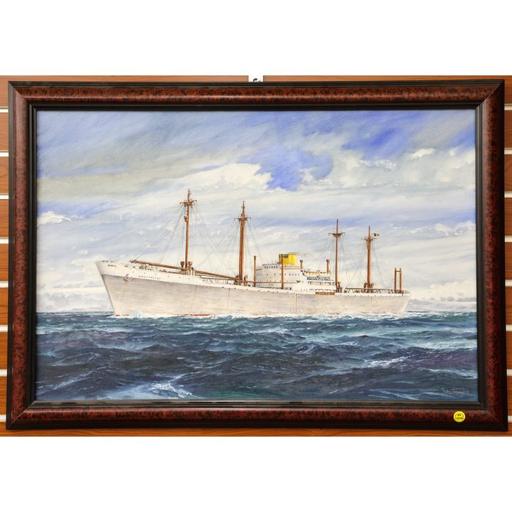 Mastrangelo Houffalize Tanker Ship Oil Painting Framed 22''x33''