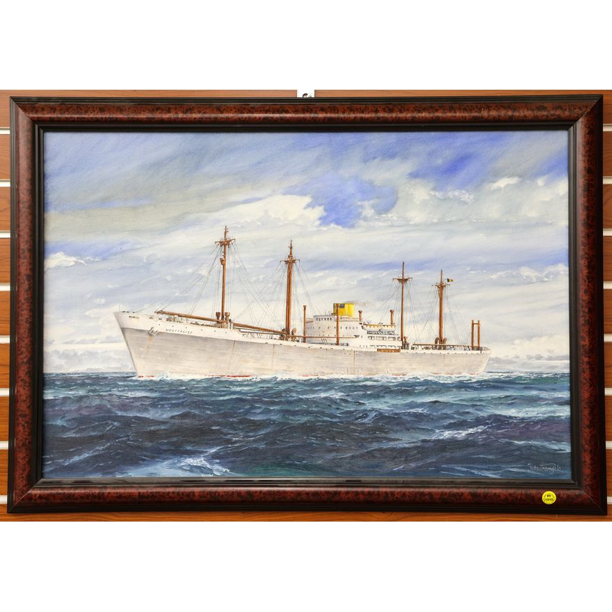Mastrangelo Houffalize Tanker Ship Oil Painting Framed 22''x33''