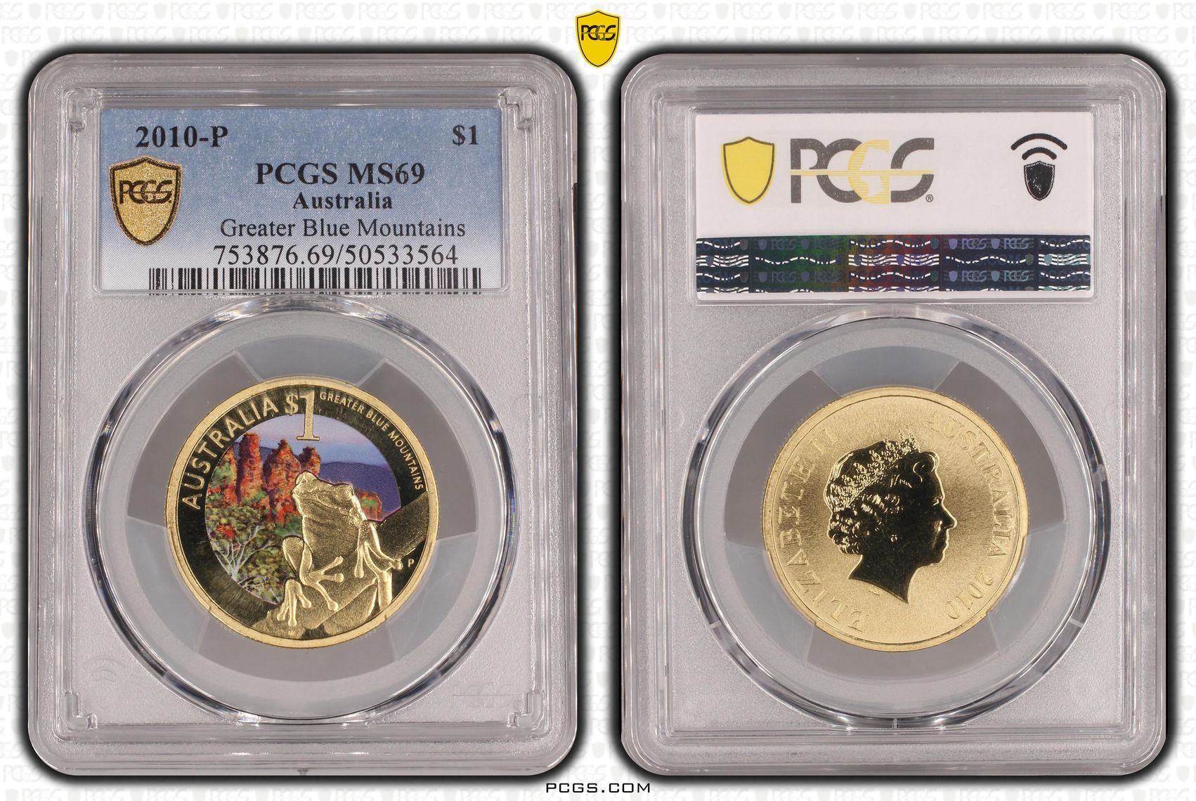 Greater Blue Mountains Colorized POP 13/0, One Dollar, 2010-P, PCGS MS69