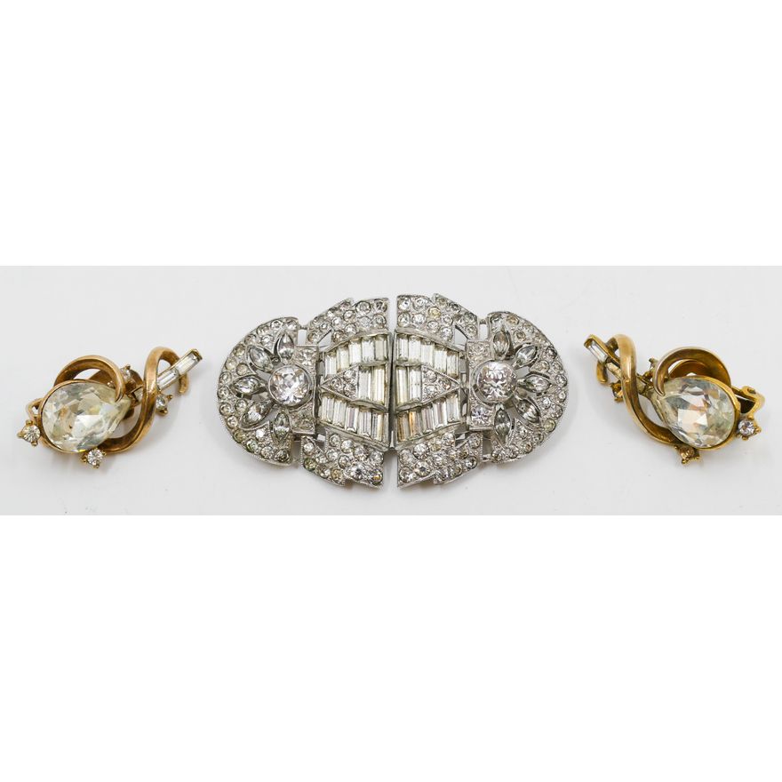 Box Coro Duette Rhinestone Brooch and Trifari Earrings