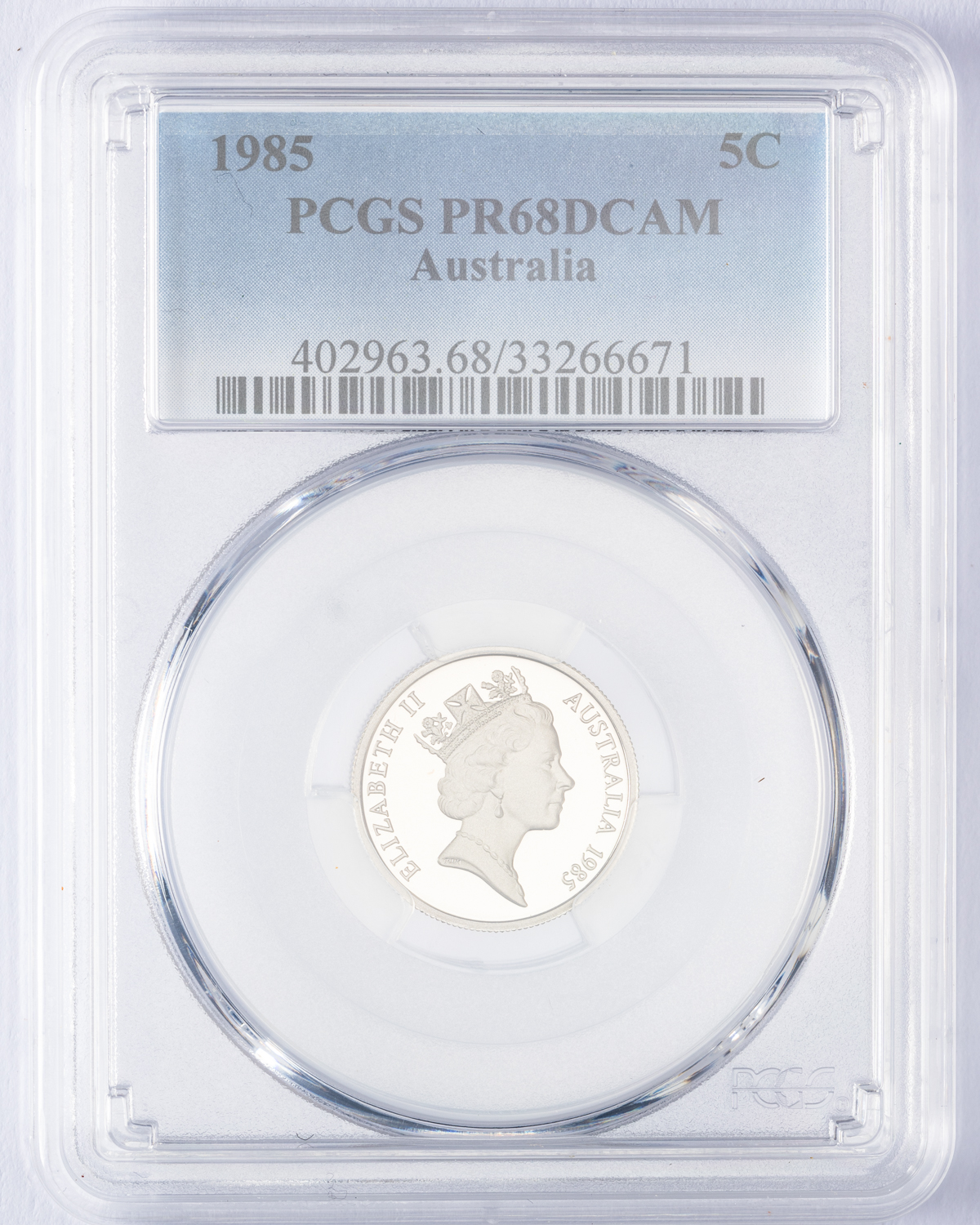 Elizabeth II, Five Cent, 1985, PCGS PR68DCAM