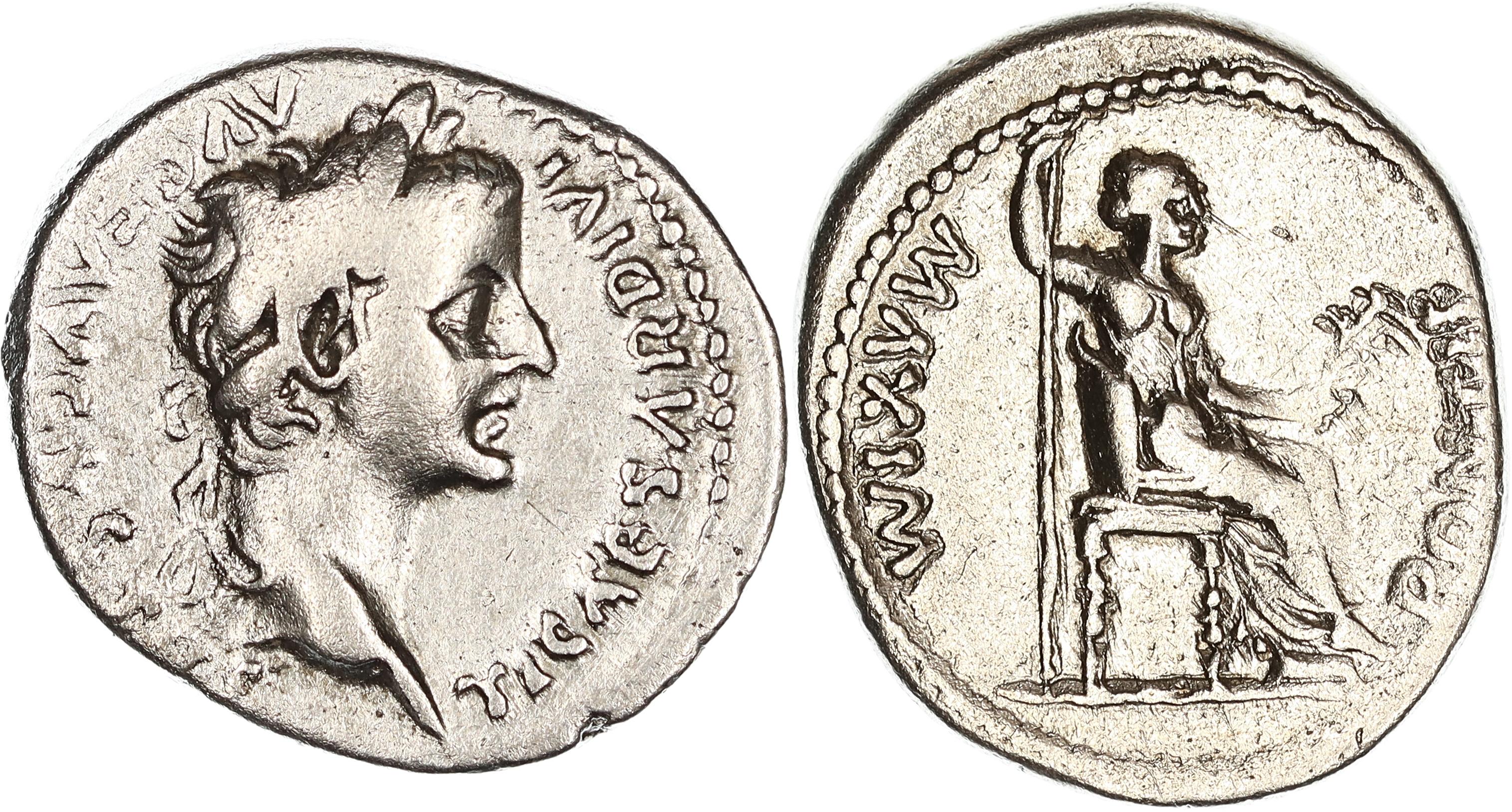Roman Empire, Tiberius, Silver Denarius, 18-35 AD, nVF