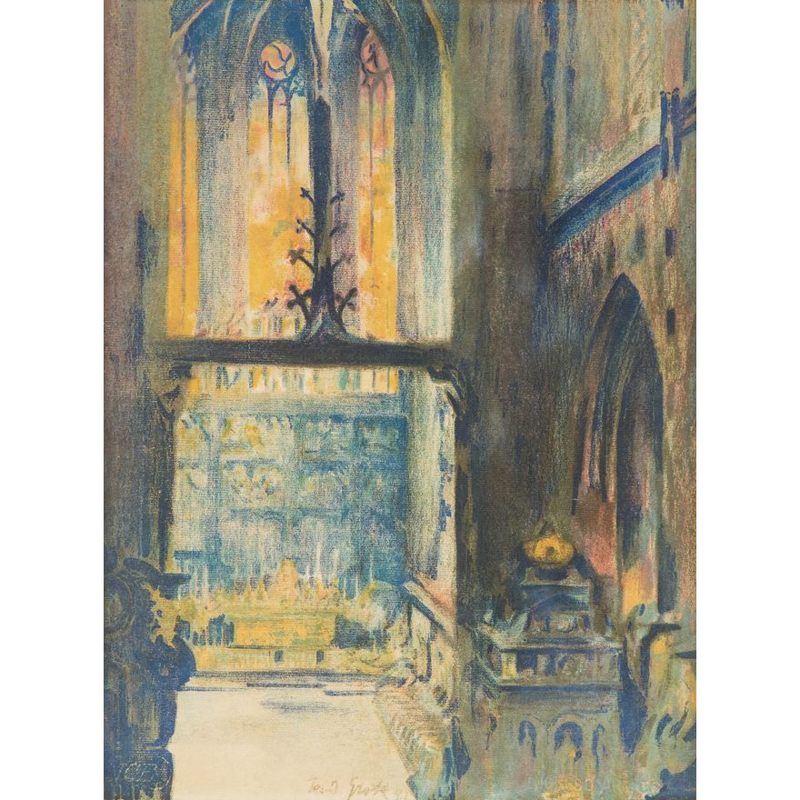 Teodor Grott | Wnętrze kościoła mariackiego w Krakowie, 1911 r.