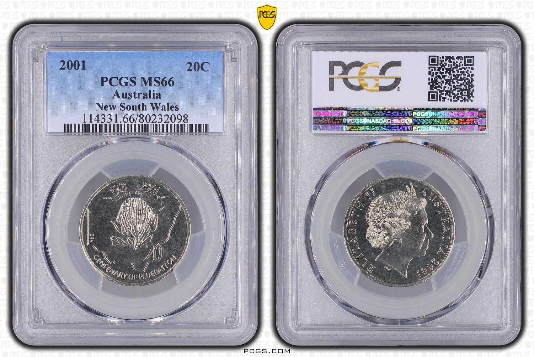Elizabeth II, New South Wales, Twenty Cent, 2001, PCGS MS66