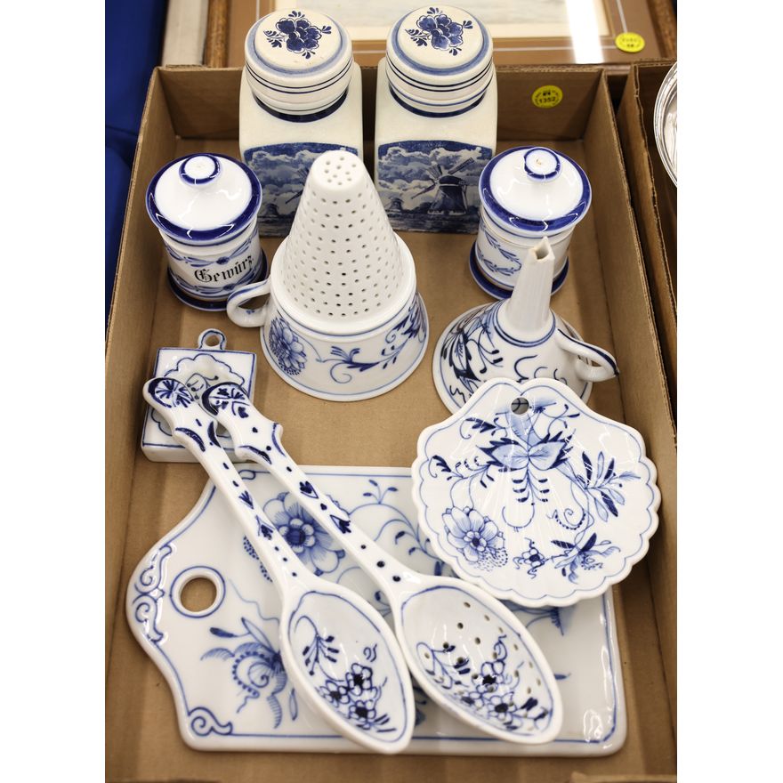 Box Antique Blue Onion Assorted Porcelain etc.