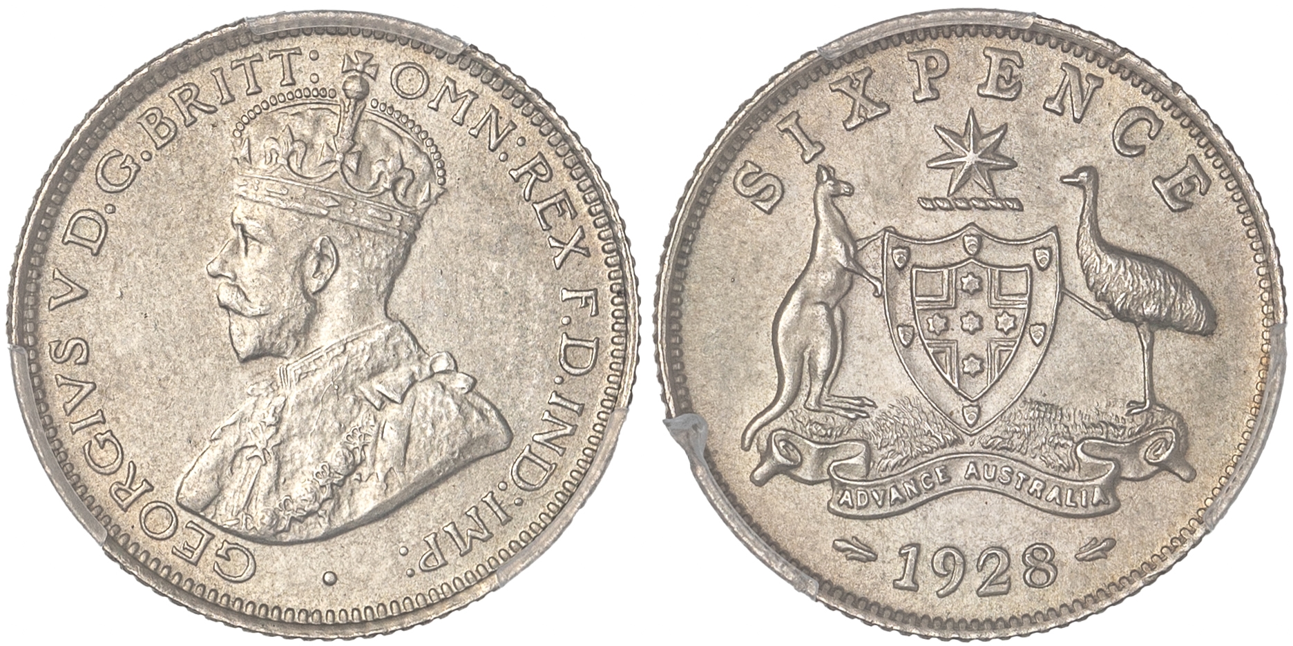 George V, Sixpence, 1928, PCGS MS65