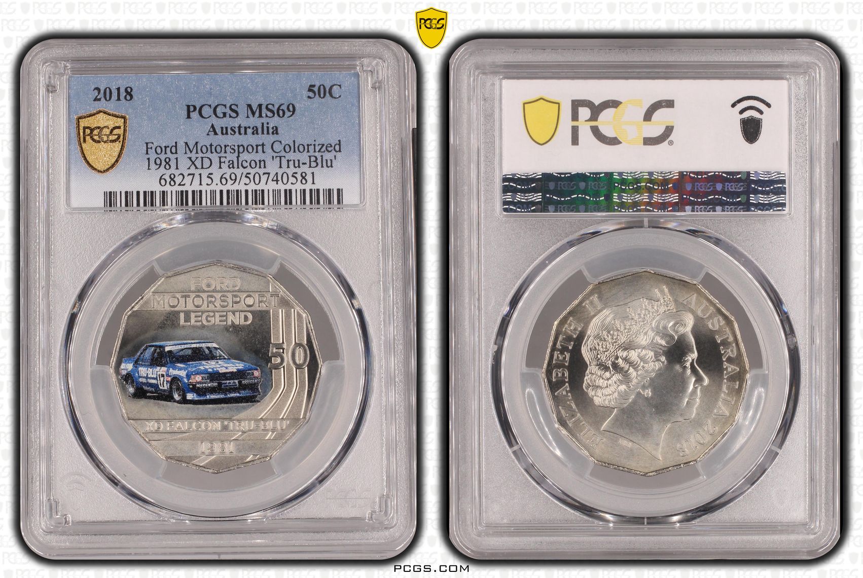 Ford Motorsport Colorized - 1981 XD Falcon 'Tru-Blu' , Fifty Cent, 2018, PCGS MS69