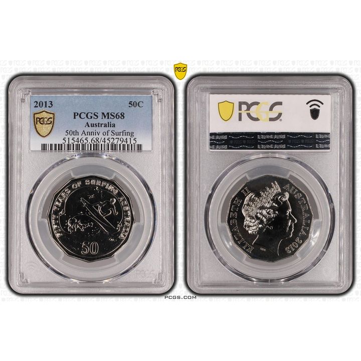 Elizabeth II, 50th Anniv of Surfing, Fifty Cent, 2013, PCGS MS 68