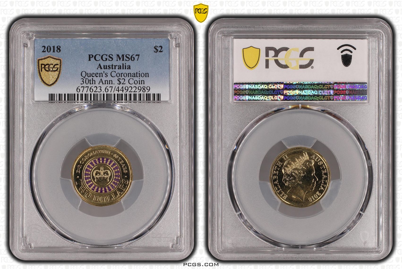 2018 Australia Two Dollar, $2 Queen's Coronation 30th Ann. $2 Coin PCGS - MS67 -989