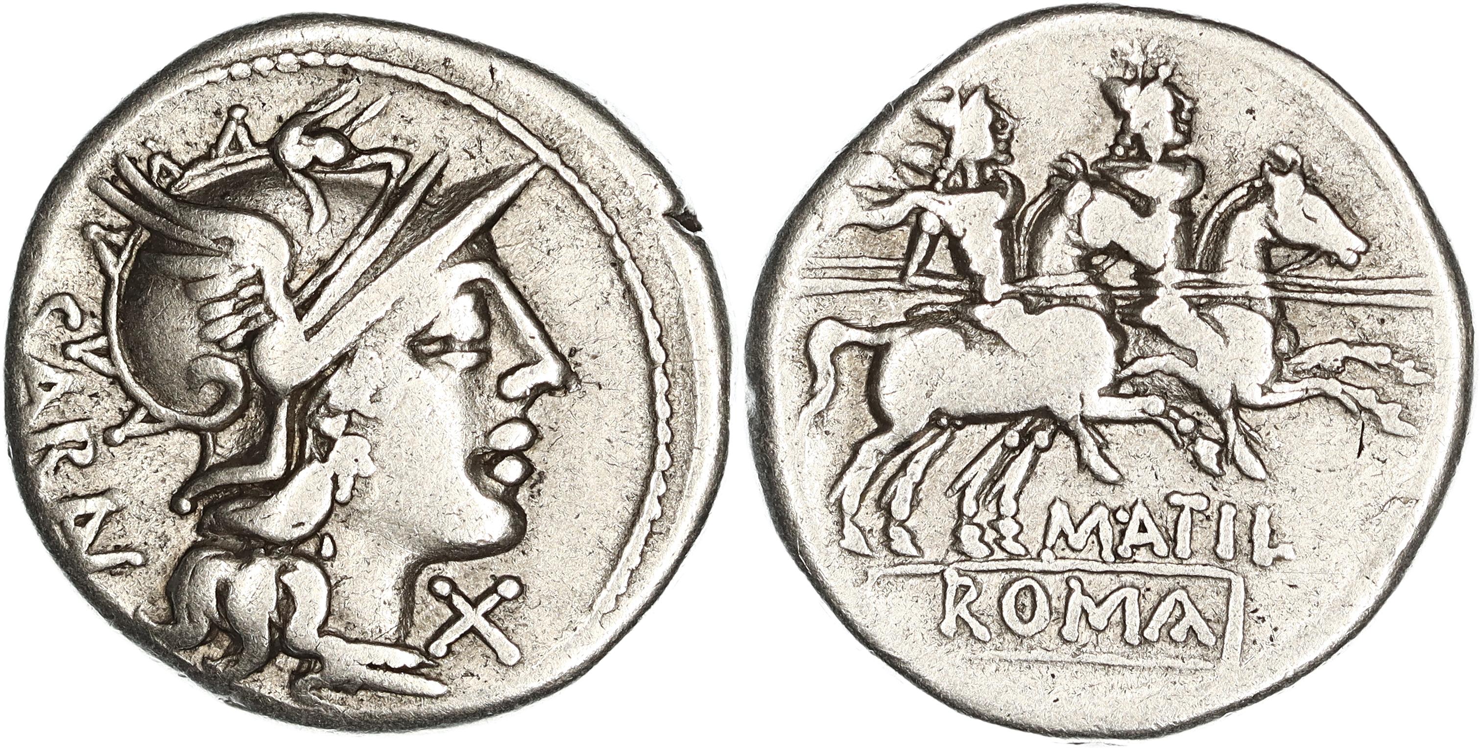 Roman Republic, M. Atilius Saranus M.f., Silver Denarius, 148 BC, VF