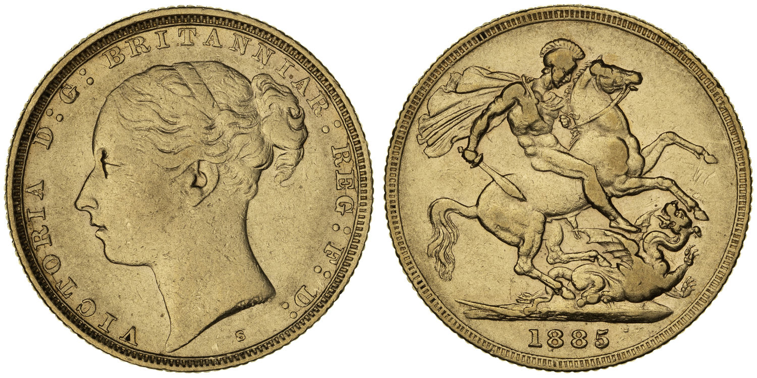 Victoria, Shield Reverse, Sovereign, 1885-S, aVF