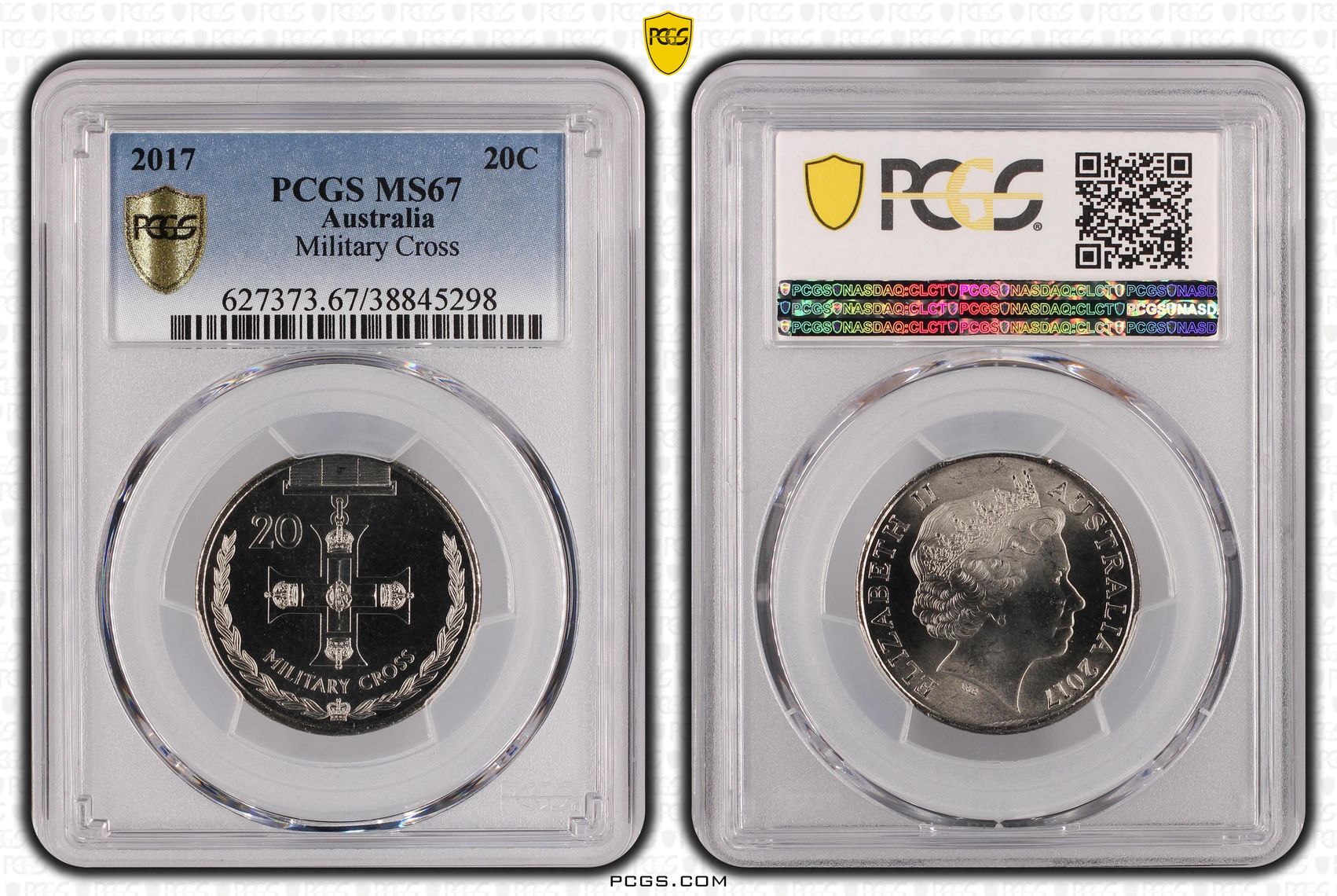 2017 Australia Twenty Cent, 20c Military Cross PCGS - MS67 POP 2/0 -298