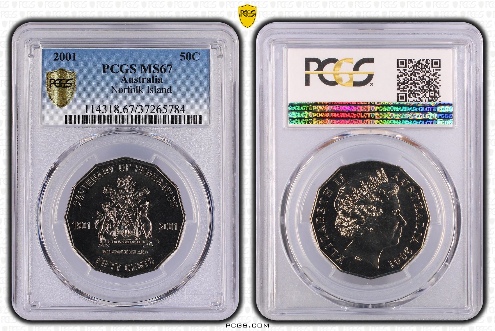 Elizabeth II, Norfolk Island, Fifty Cent, 2001, PCGS MS67