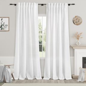 NANSPRING WHITE LINEN CURTAINS 84 INCHES LONG FOR BEDROOM BACK TAB LIGHT FILTERING PRIVACY SHEER MODERN FARMHOUSE COASTAL DECOR OF