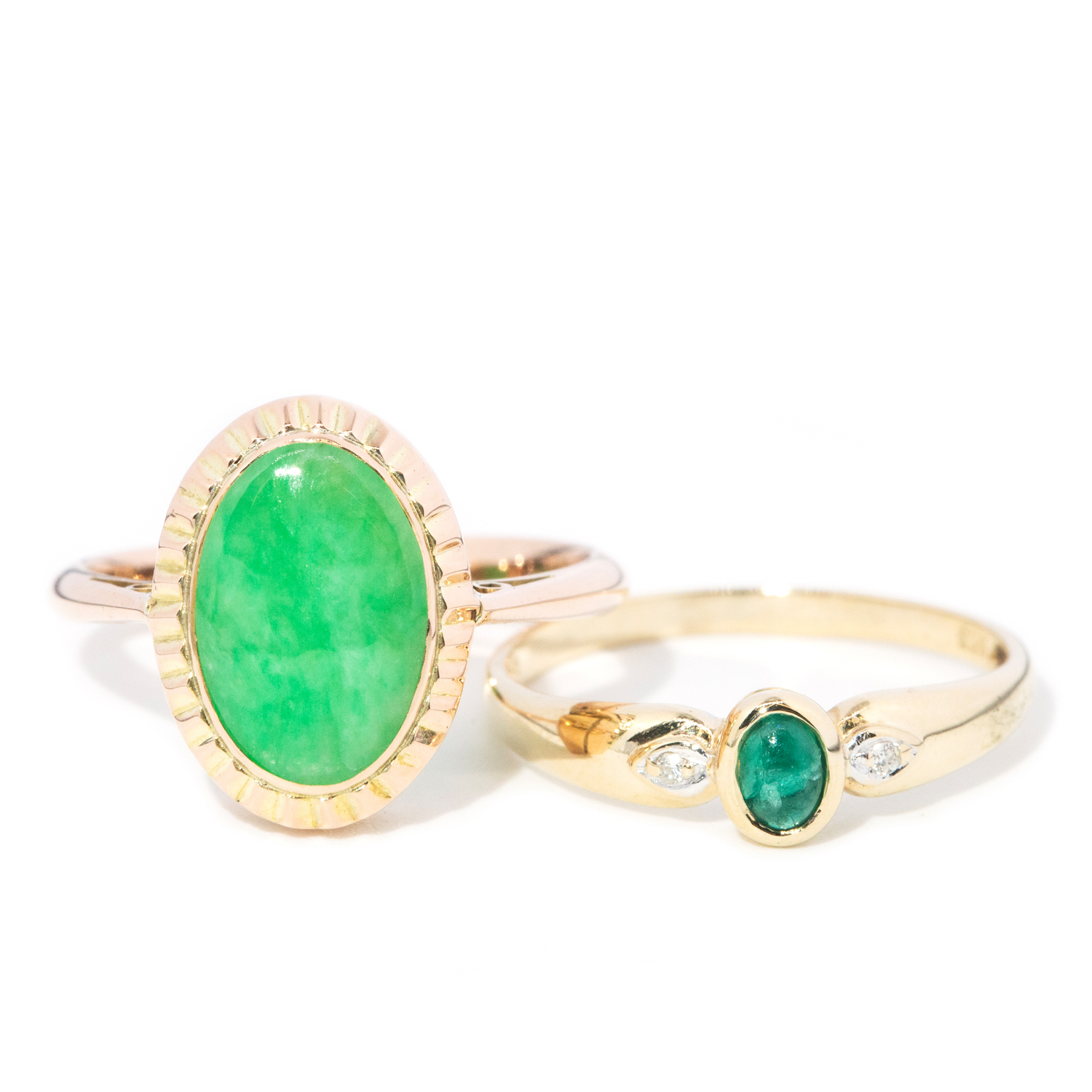 87 · Jade Ring & Emerald and Diamond Ring in 14ct Gold