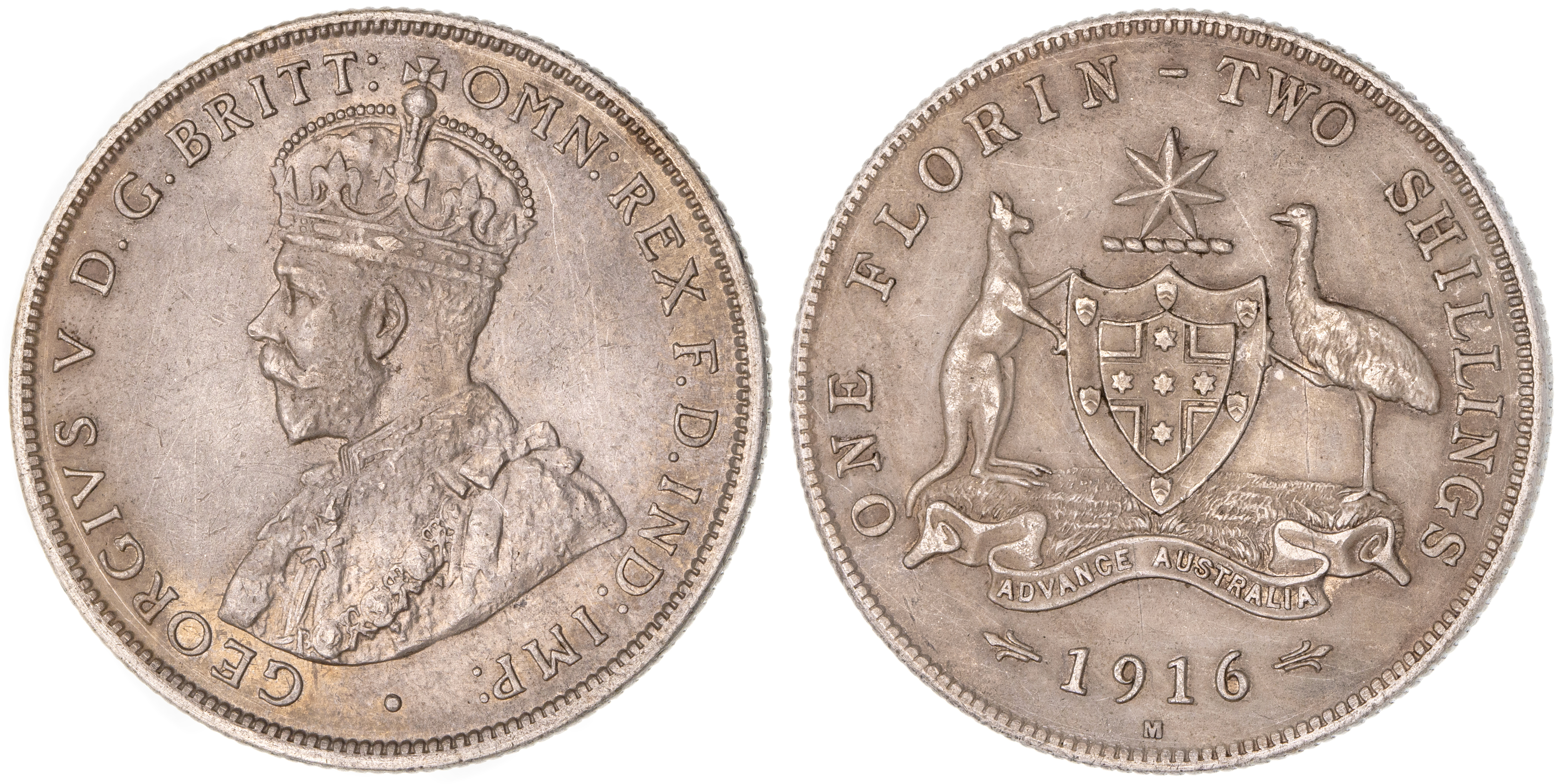 George V, Florin, 1916-M, aEF