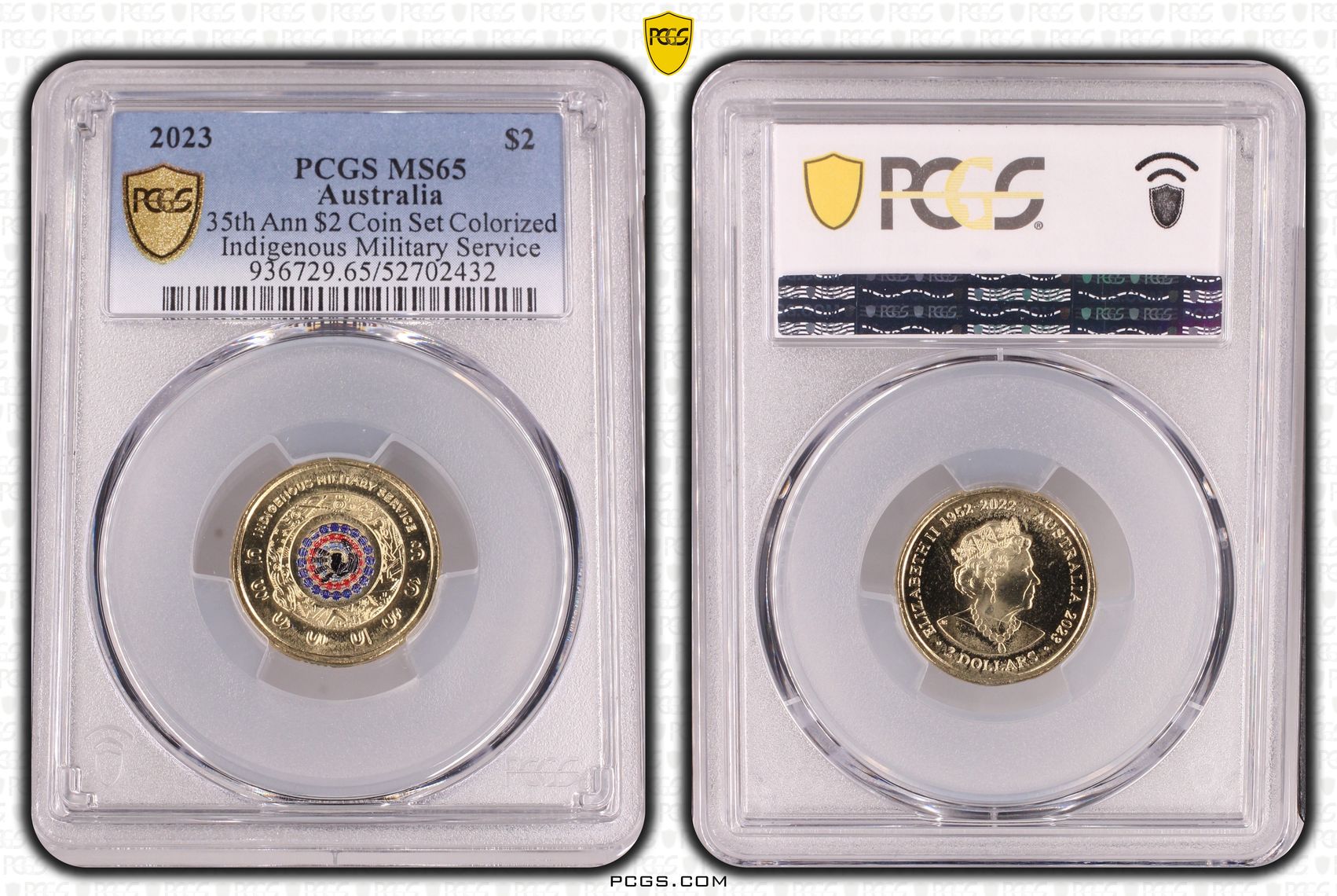 35th Ann $2 Coin Set Colorized Indigenous Military Service, Two Dollar, 2023, PCGS MS65