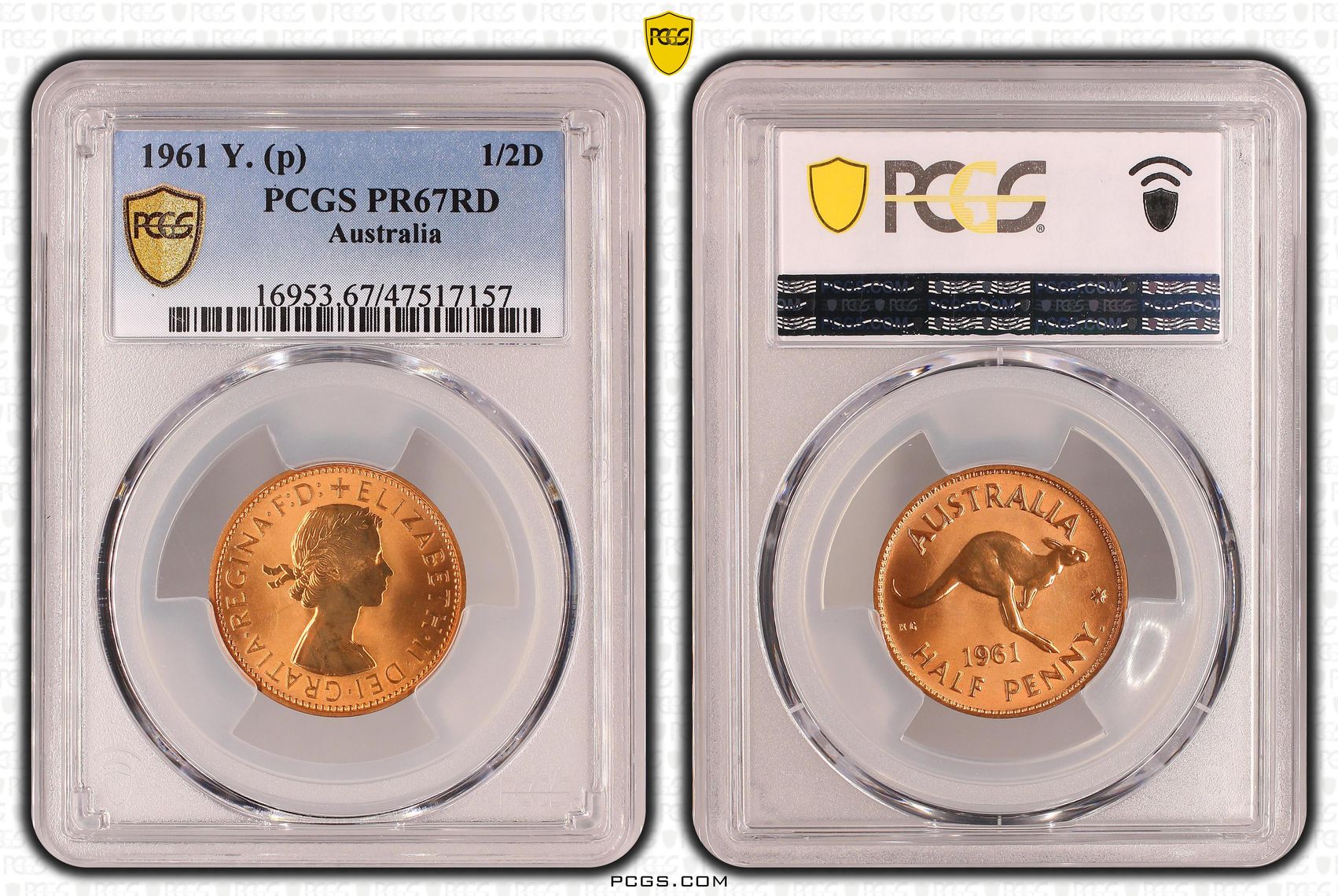 Halfpenny, 1961-Y., POP Report 20/1, PCGS PR 67RD