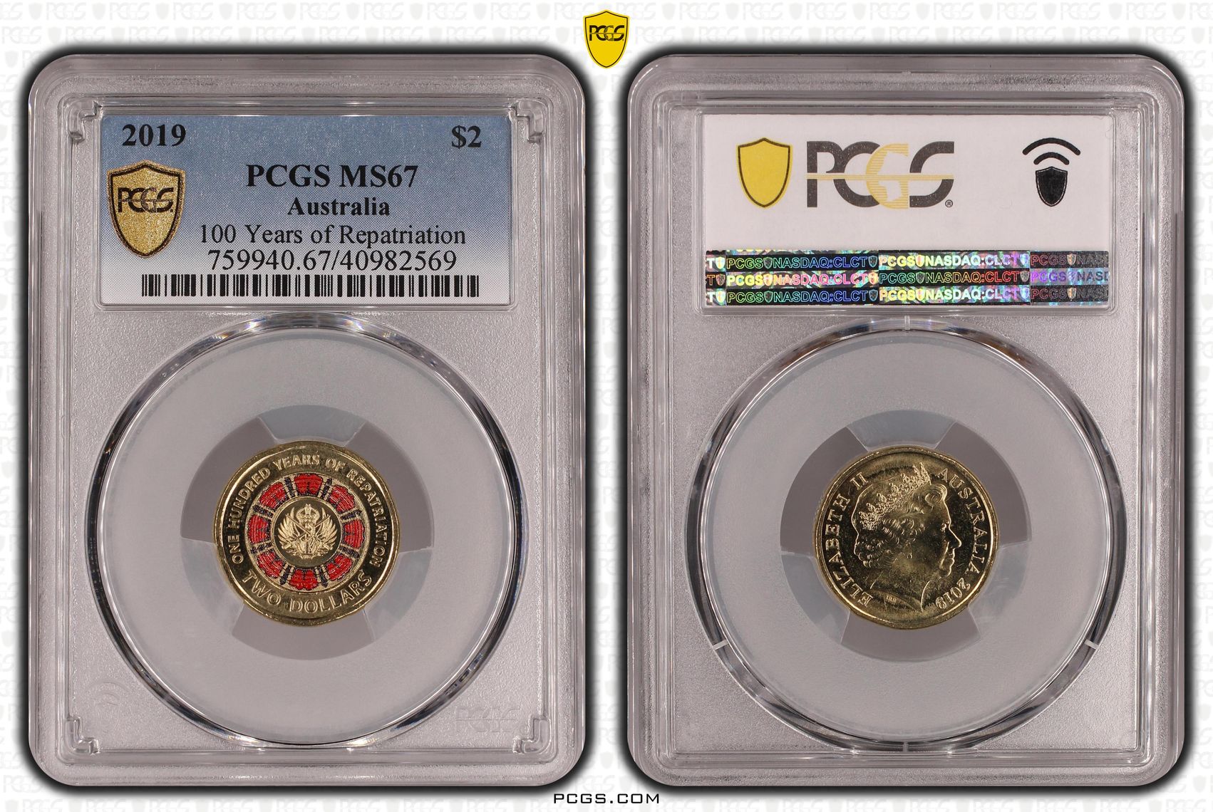 100 Years of Repatriation Colourised, Two Dollar, 2019, PCGS MS67