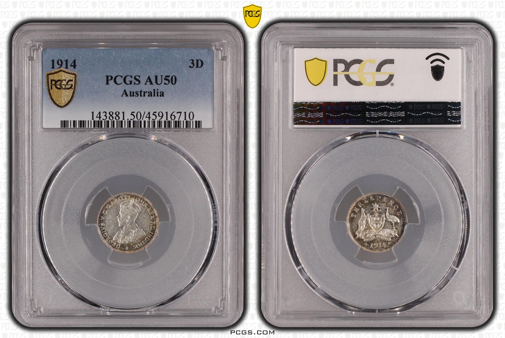 1914 Australia Threepence PCGS - AU50 -710