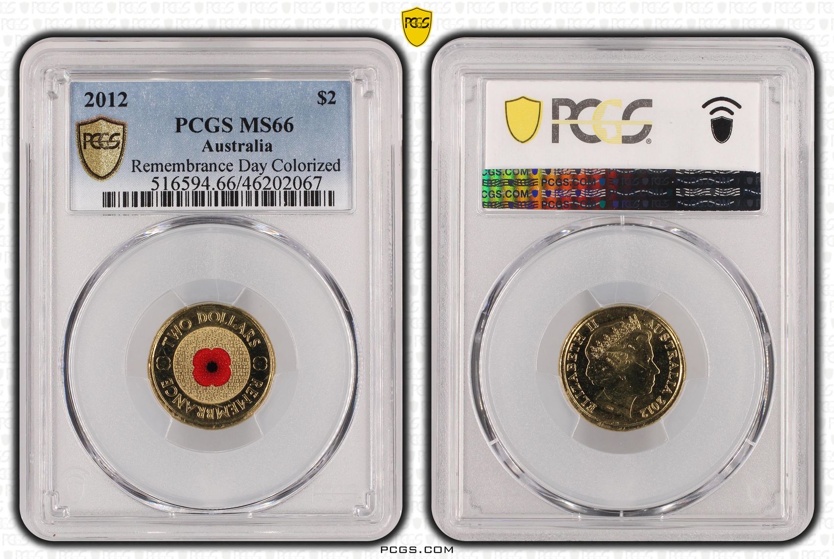 Remembrance Day Colored , Two Dollar, 2012, PCGS MS66