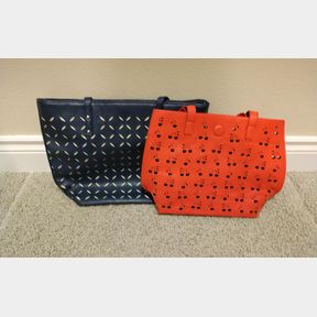 Pair of Leather Cut Out Totes with Bonus Wristlet