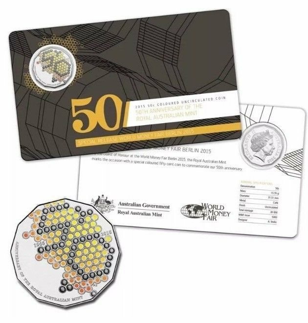 2015 RAM 50c 50th Anniversary of Mint -World Money Fair Berlin -Carded