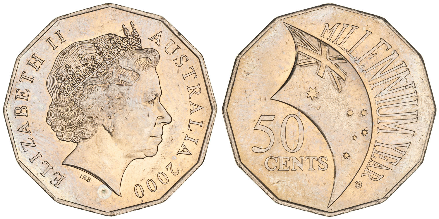 Elizabeth II, Incuse Flag Variety, Fifty Cents, 2000, aUNC