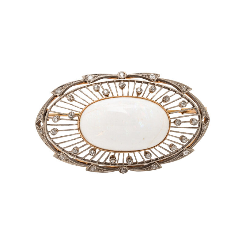 VINTAGE, OPAL AND DIAMOND BROOCH
