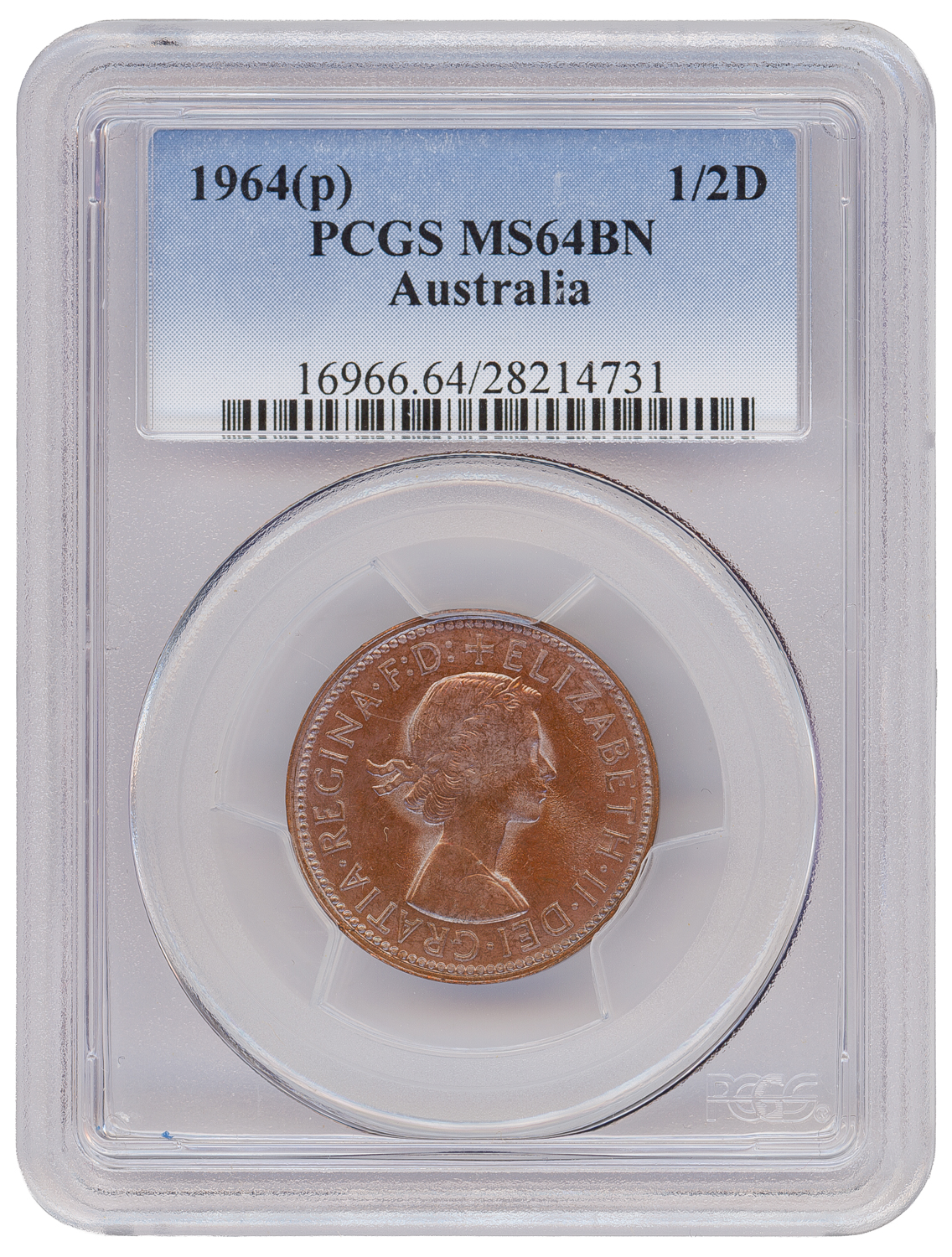 Elizabeth II, Halfpenny, 1964 Y., PCGS MS64BN