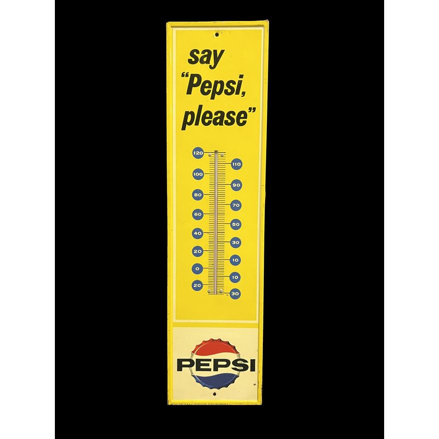 Say Pepsi Please Tin Metal Thermometer