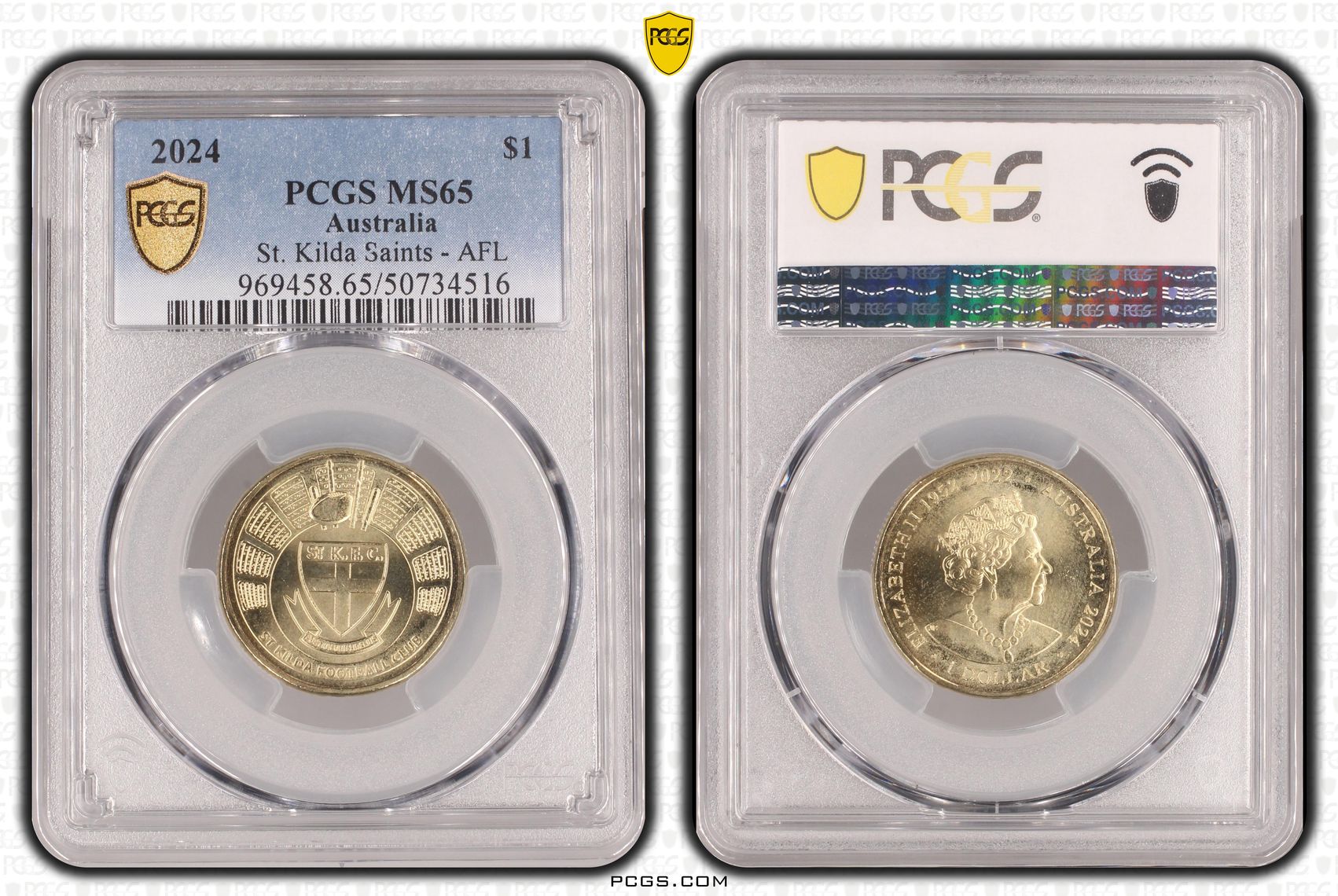 St. Kilda Saints - AFL POP 2/0, One Dollar, 2024, PCGS MS65