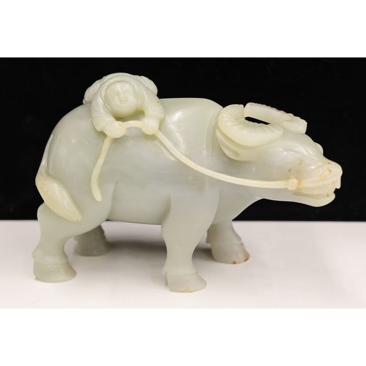 Chinese Jade Boy with Buffalo Carving