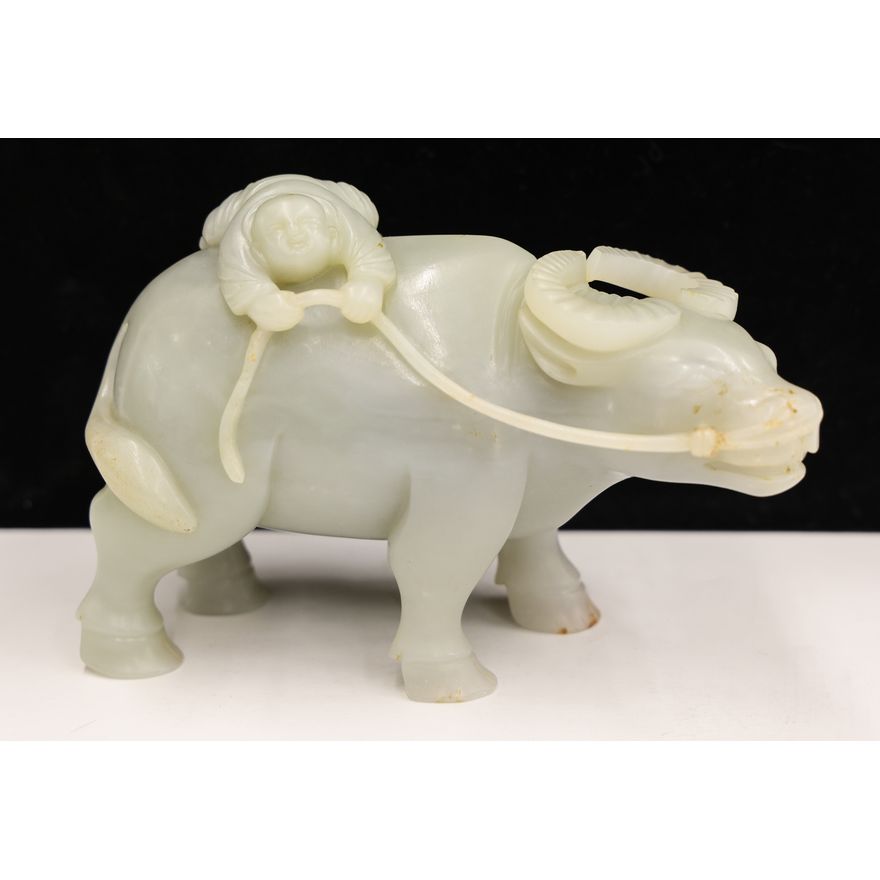 Chinese Jade Boy with Buffalo Carving