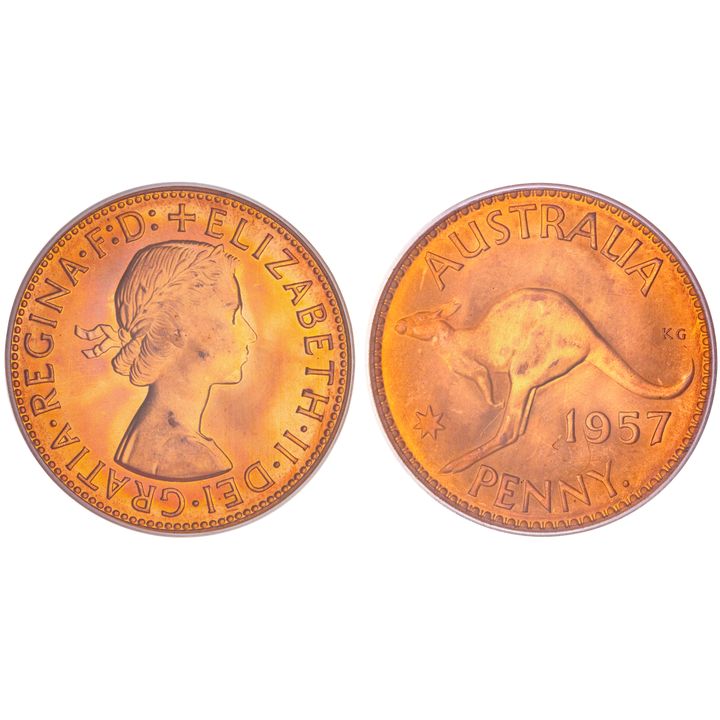 Elizabeth II, Penny, 1957-Y., PR 64RD