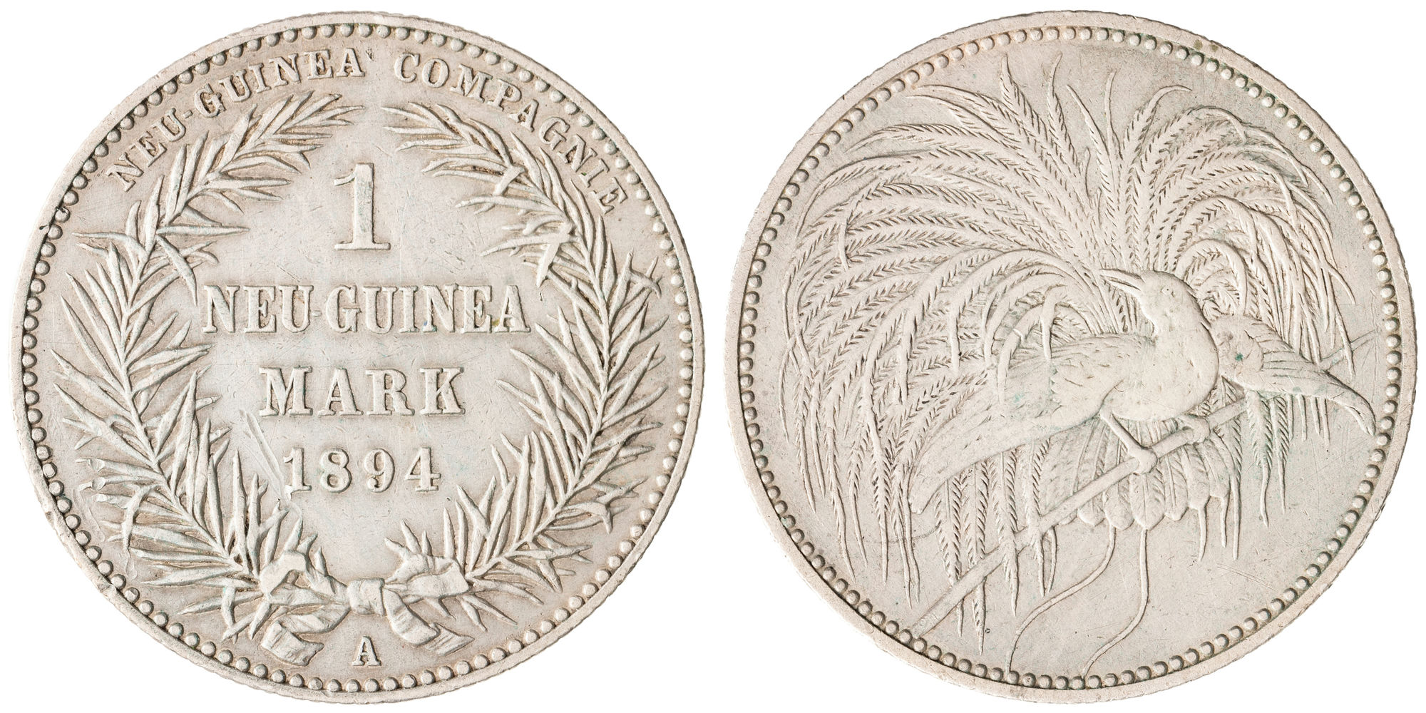 German New Guinea, Friedrich Wilhelm II, One Mark, 1894, VF