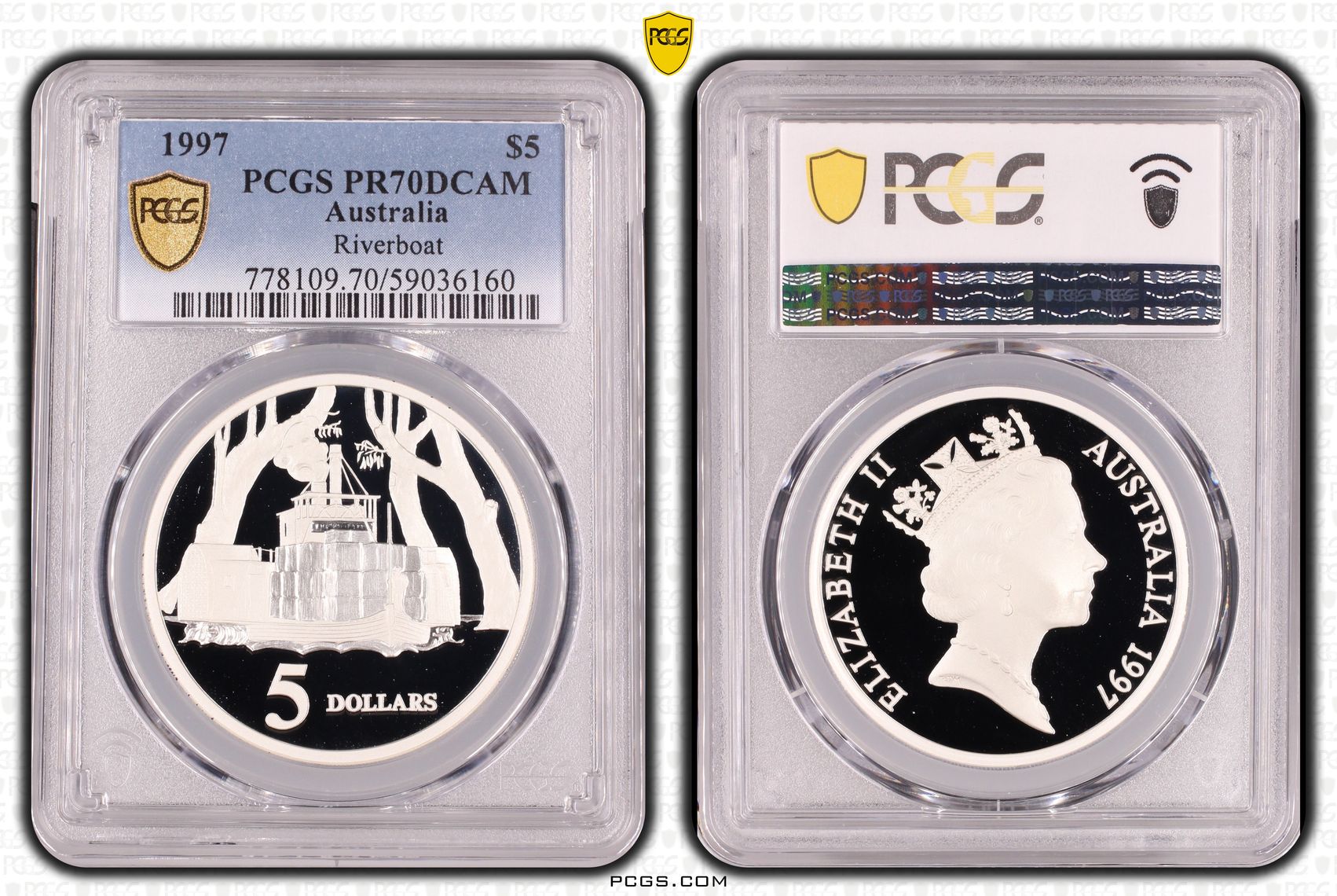 Riverboat, POP 14/0, Five Dollar, 1997, PCGS PR70DCAM