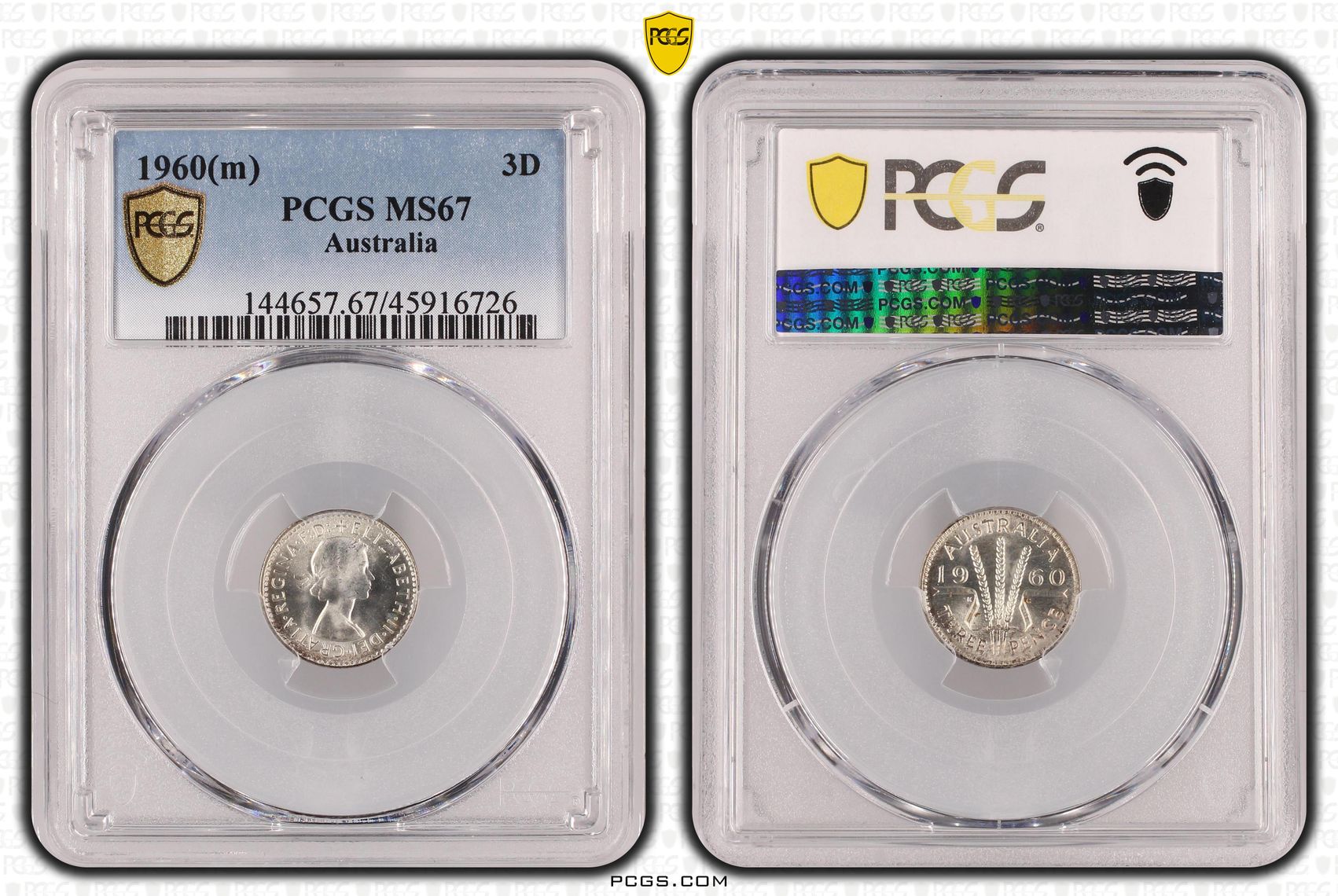 1960(m) Australia Threepence Silver PCGS - MS67 -726