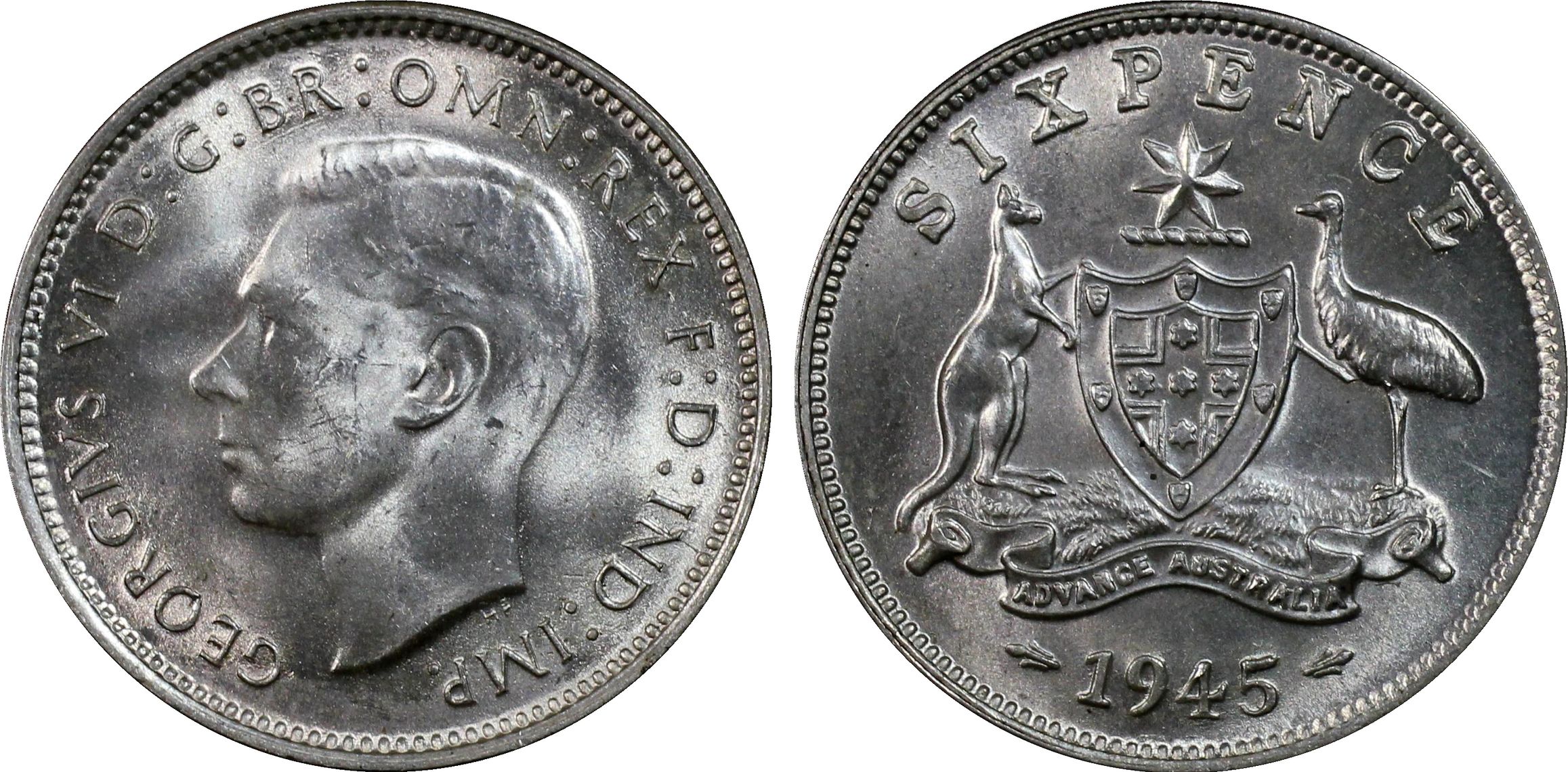 George VI, Sixpence, 1945(m), PCGS MS63