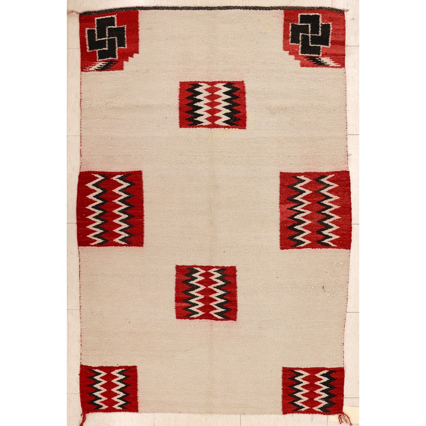 Old Navajo White Storm Pattern Rug