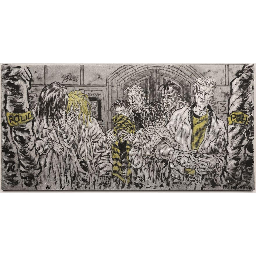 Pander Brothers ''The Riff Raff'' 1997 Oil on Canvas 15''x30''