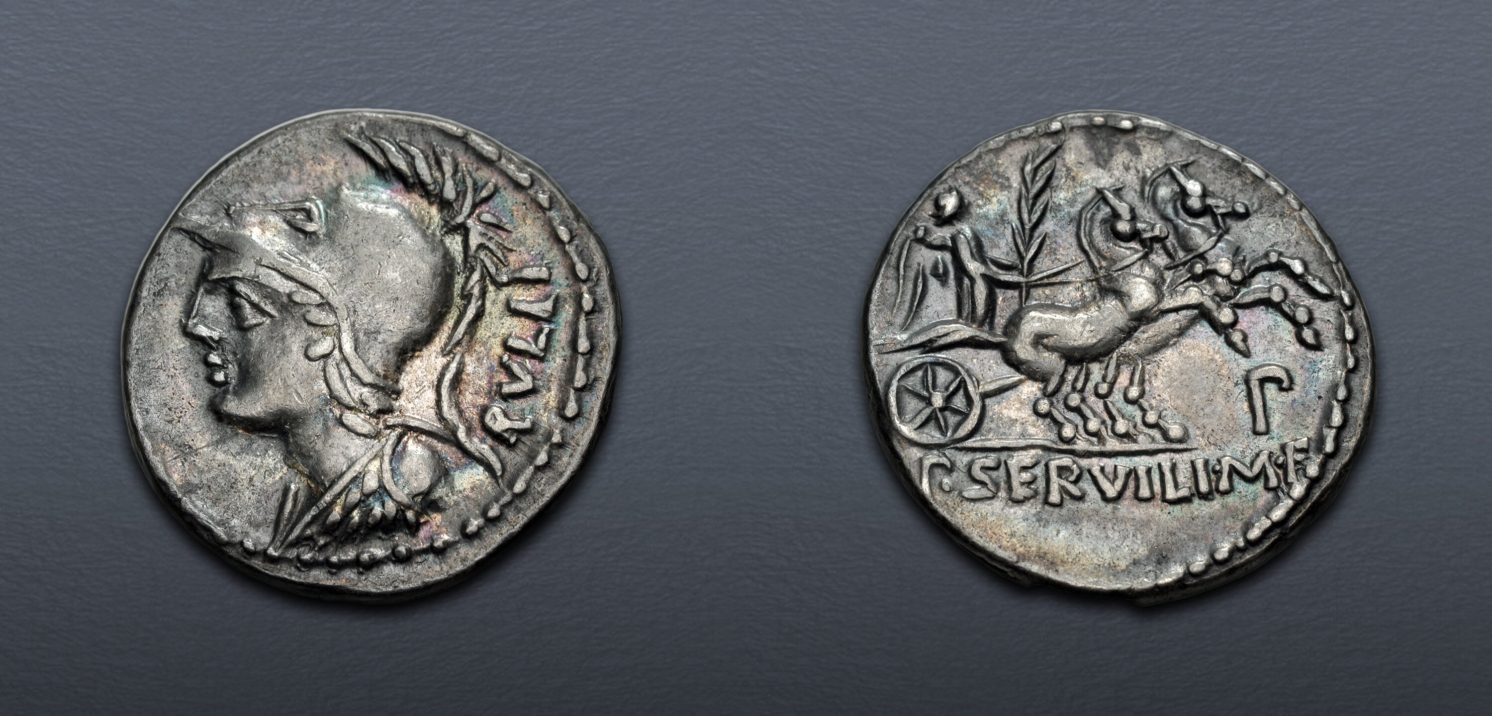 P. Servilius M.f. Rullus. 100 BC. AR Denarius (19mm, 3.92 g, 6h). Rome ...