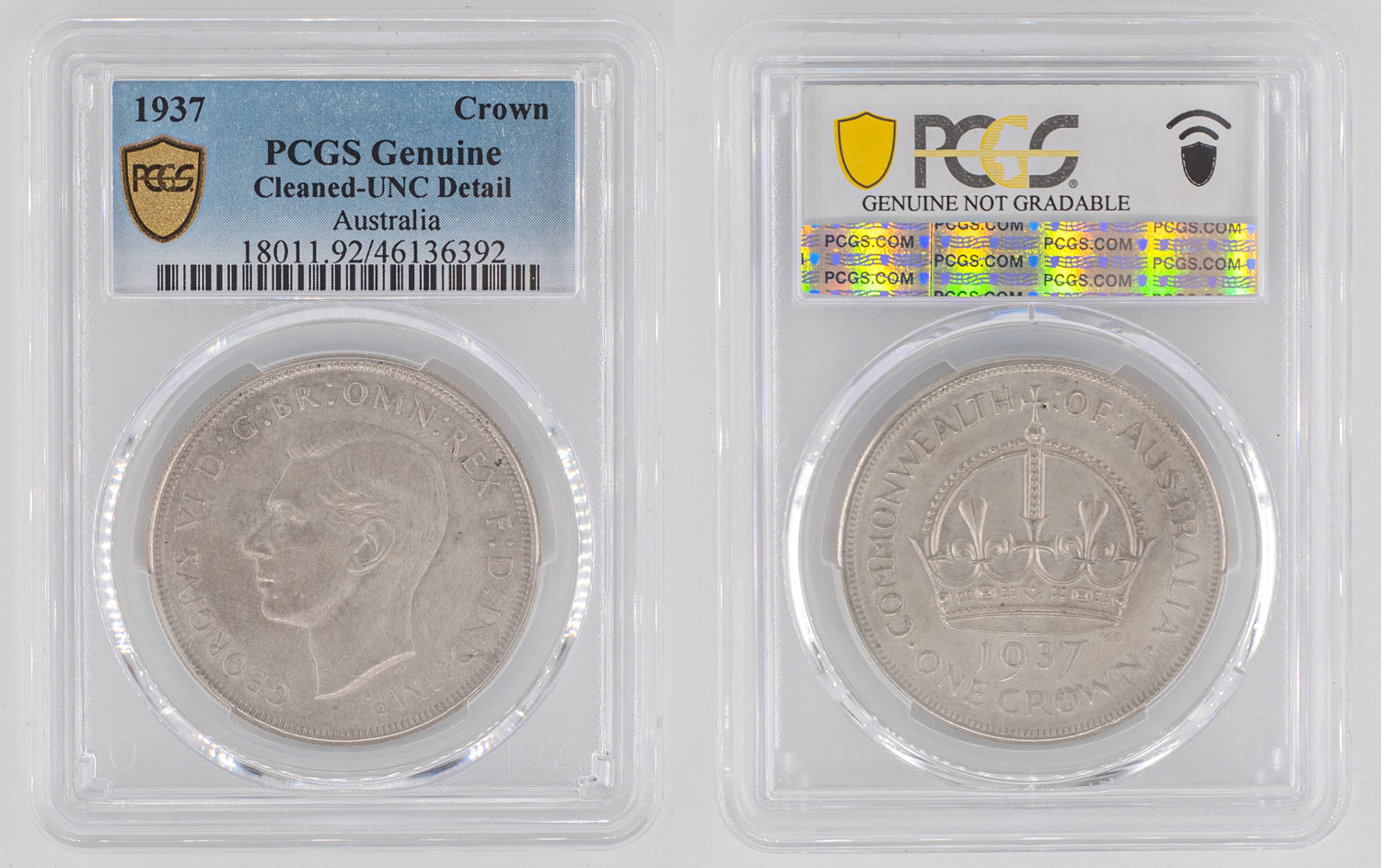 George VI, Crown, 1937, PCGS Cleaned-UNC Detail