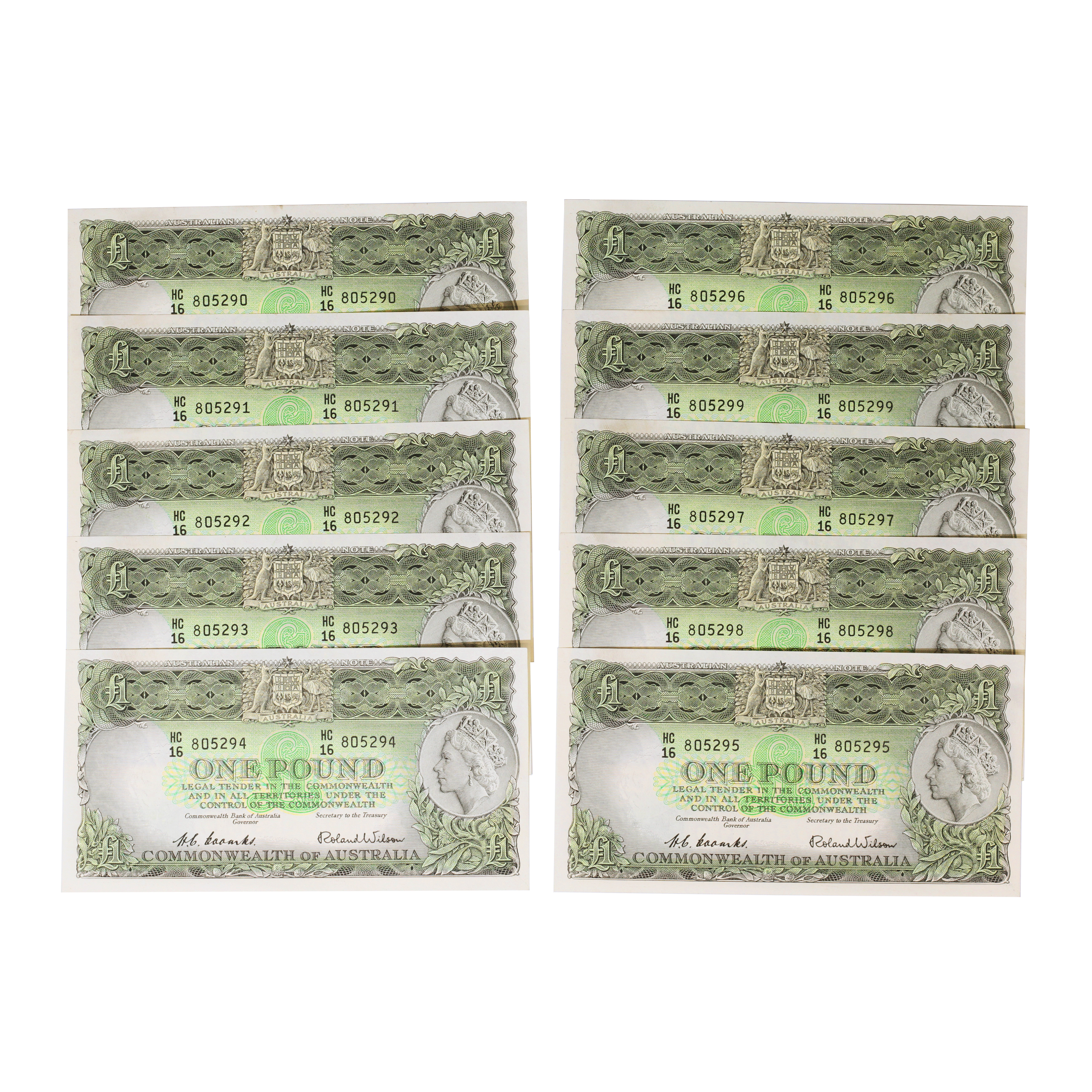 1896. · Consecutive Run, Coombs/Wilson, One Pound, 1953, UNC