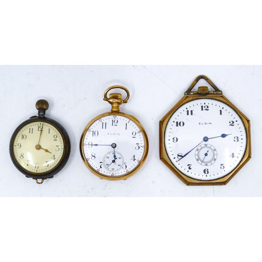 Box 3pc Antique Elgin Pocket Watches